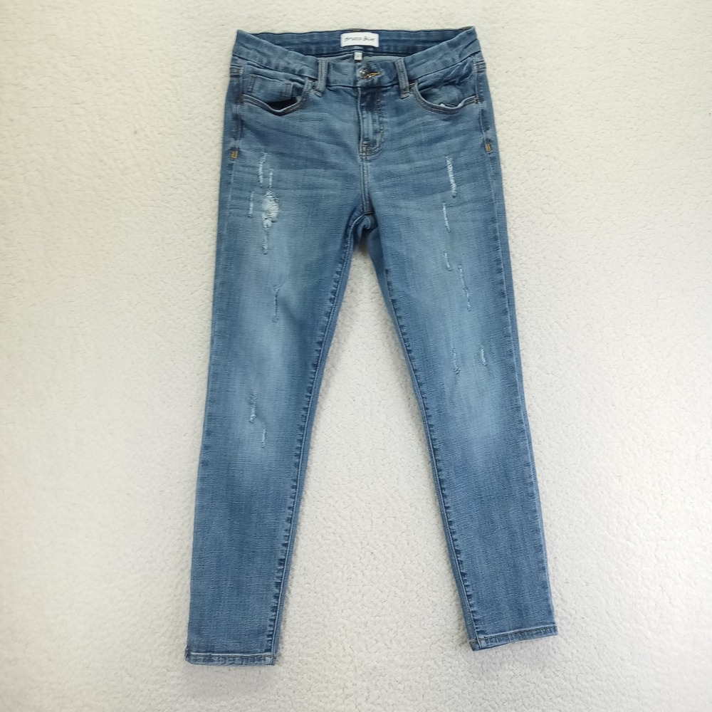 Studio Blue Womens Distressed Skinny Jeans Medium Wash Stretch Size 27 SPT985